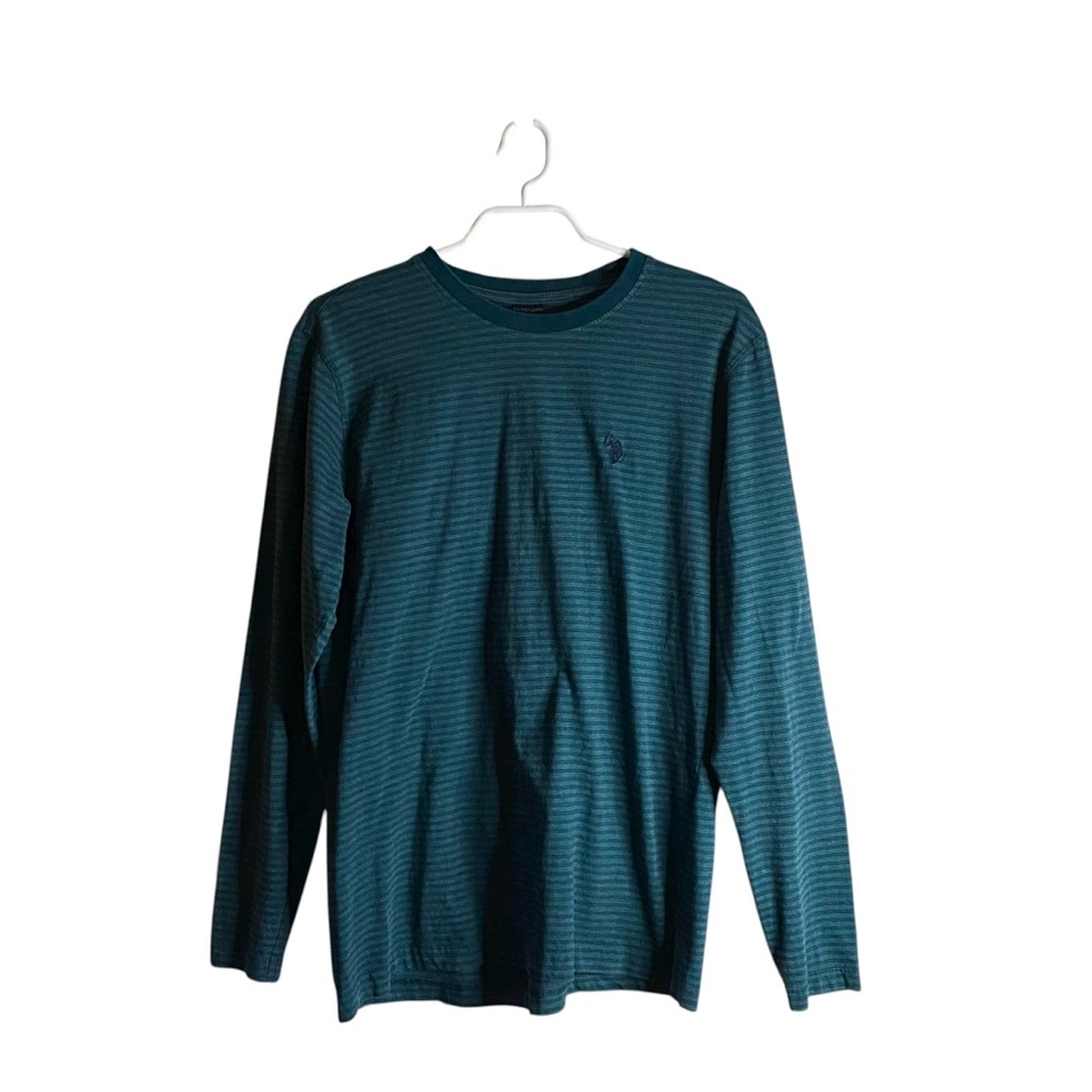 US Polo ASSN Men's Teal Striped Long Sleeve Crewneck Shirt